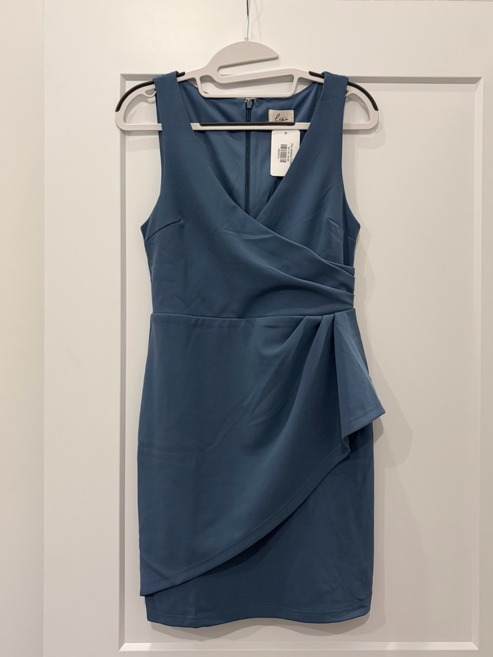 Lena Blue Jessica V-Neck Wrap-Detail Mini Cocktail Dress Small